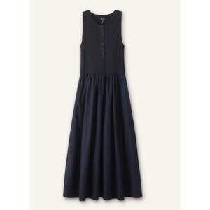Me+Em Navy Button-Front Mixed Media Maxi Dress US12